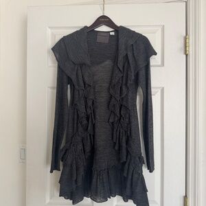 Anthropologie Guinevere Ruffled Sweater Cardigan 100% Merino Wool